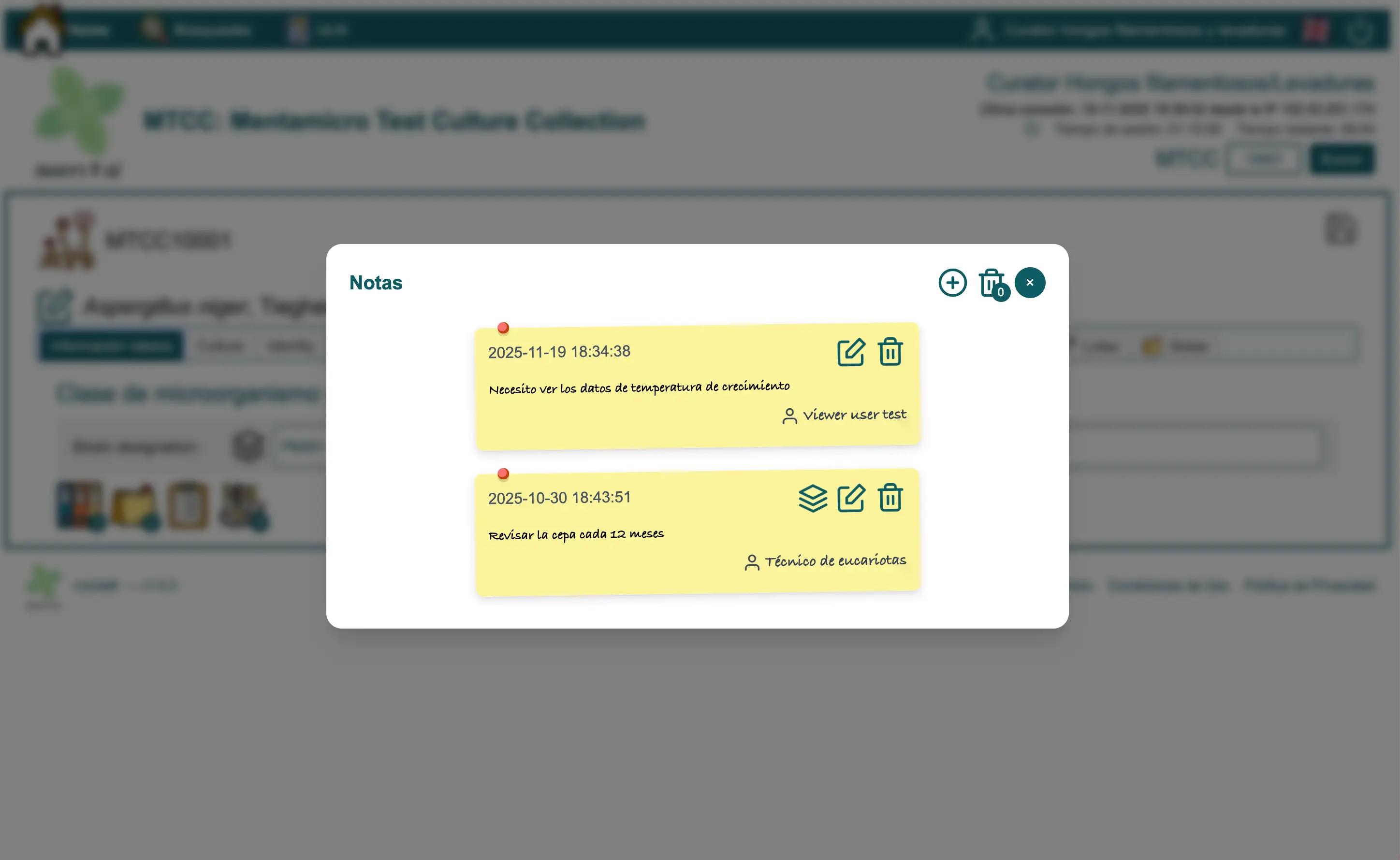Notas asociadas a registros y con historial de cambios en menta
